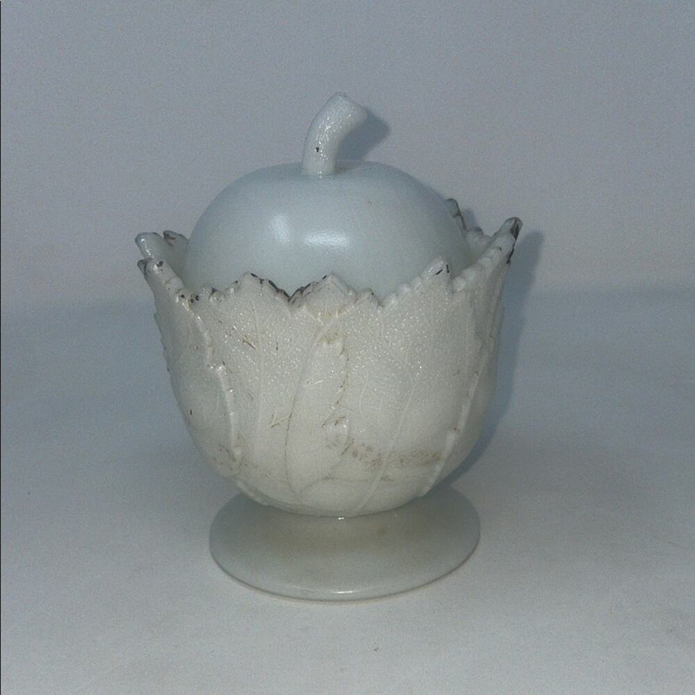 Vintage 19th Century Westmoreland Milk Glass Apple Jar